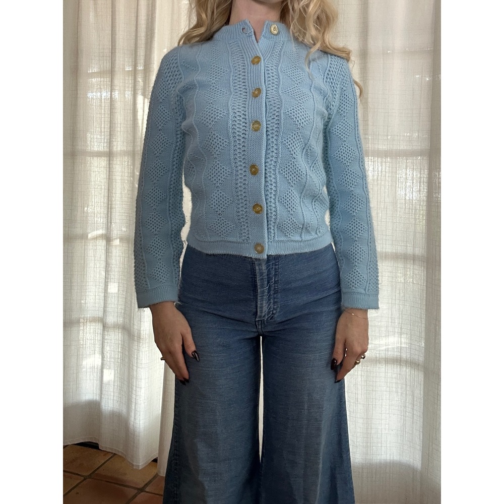 Vintage 60s blue knit cardigan sweater